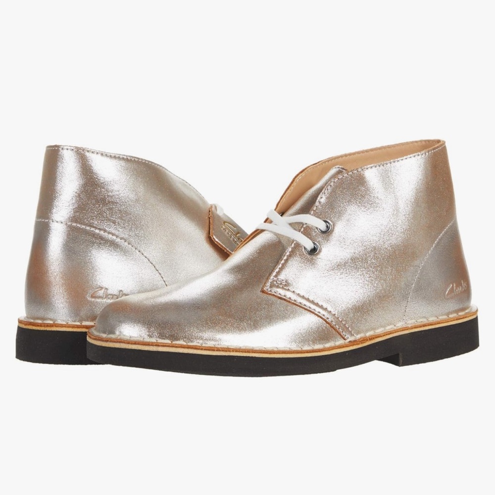Clarks Metallic Silver Leather Ankle Boots